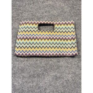 Giannini Chevron Clutch Handbag Multicolor Boho Geometric Cutout Handle